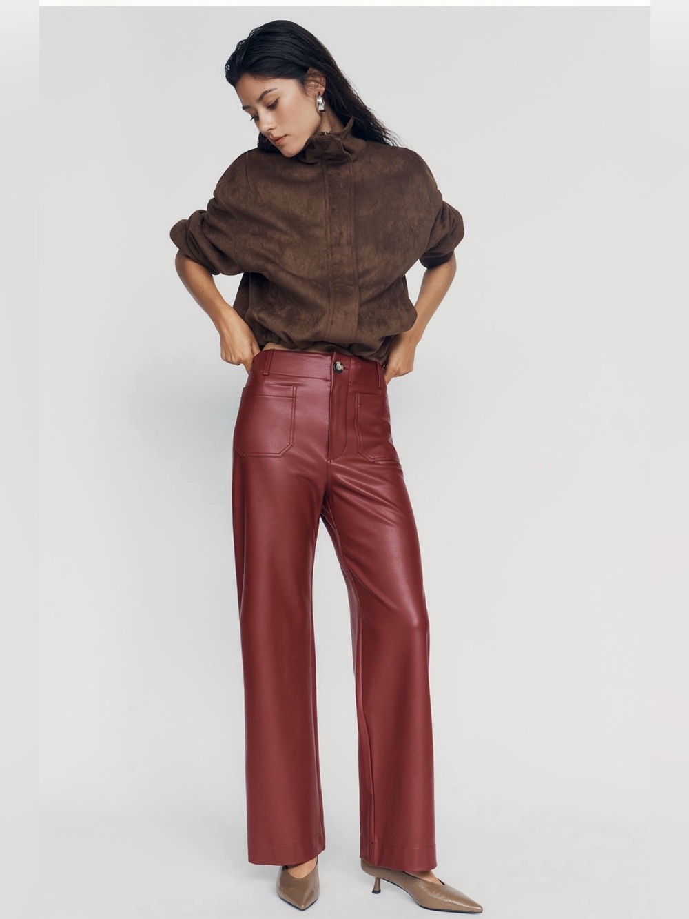Anthropologie Colette Faux Leather Full Length Pants by Maeve in Burgundy